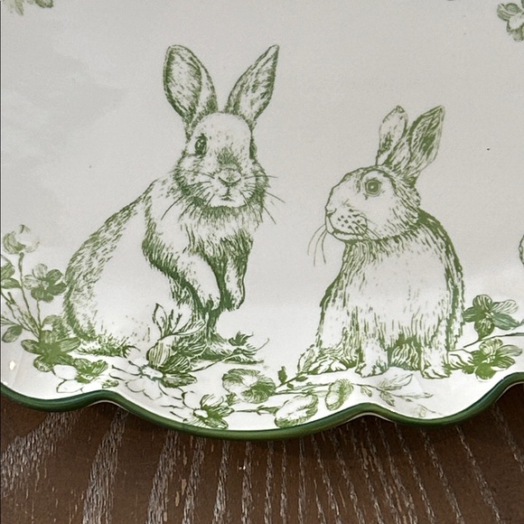 NEW! Shabby Chic French Toile Floral Bunny Ceramic Serving Platter - Picture 2 of 8